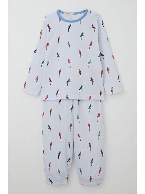 Breeze Erkek Çocuk Pijama Takımı Renkli Papağan Desenli Buz Mavisi (1-3 Yaş) - S000377885-3053