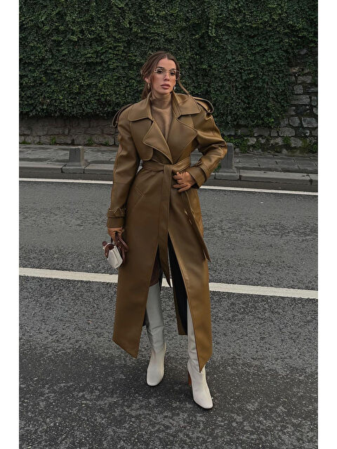 Xhan Kahverengi Vatkalı Deri Maxi Kaban 5KXK4-49069-18 - S000336260-19413