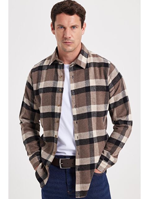 TUDORS Erkek Slim Fit Dar Kesim Kareli Kışlık Oduncu Gömlek - S000520045-19413