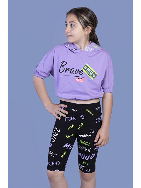 Toontoykids Kız Çocuk Kapüşonlu Baskılı Biker Taytlı Takım - S000271036-17878