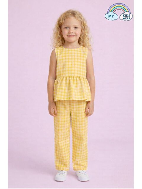 My Kids Wear Kız Çocuk Pötikareli Peplum Bluz ve Pantolon Takımı 12690