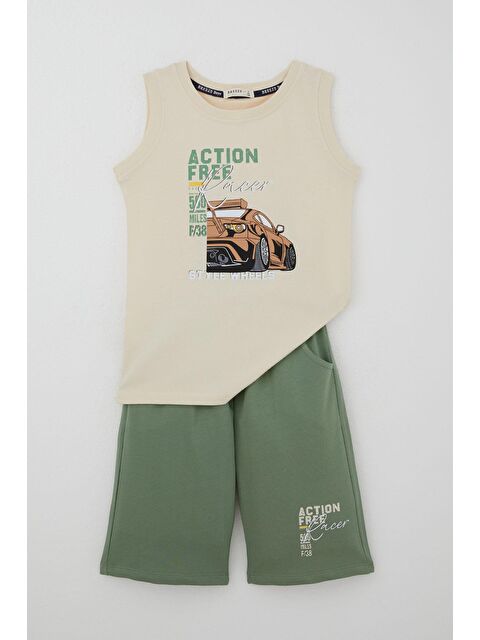 Breeze Erkek Çocuk Şortlu Takım Sıfır Kollu Yarış Pistinin Kahramanı Araba Baskılı Krem (5-10 Yaş) - S000434011-19966