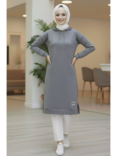 Tofisa Armalı Vortex Yırtmaçlı Tunik Gri - 27984-GRI - S000468387-20600