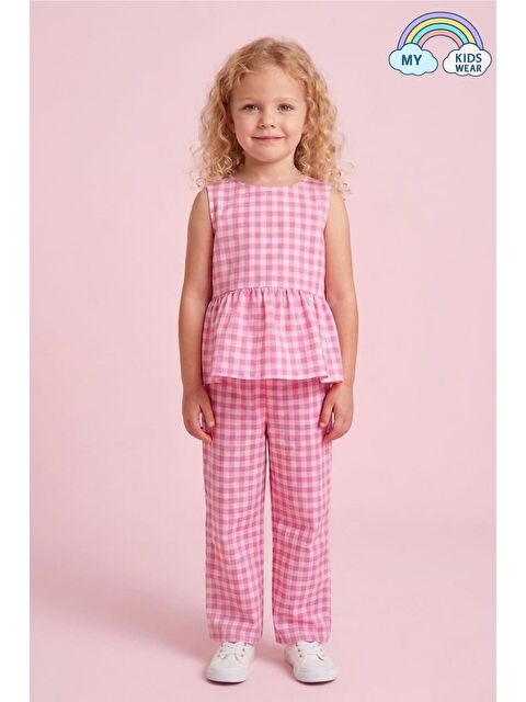 My Kids Wear Kız Çocuk Pötikareli Peplum Bluz ve Pantolon Takımı 12689