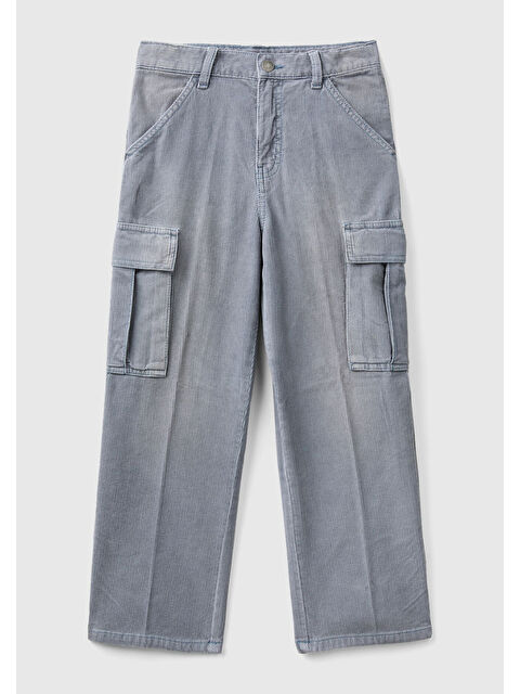 United Colors Of Benetton Erkek Çocuk Havacı Mavi Arka Cebi Logo İşlemeli 6 Cepli Oversize Pantolon - S000318182-17234