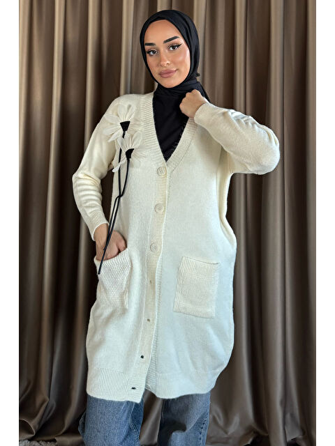 Julude Kadın Tesettür Cepli Çiçek Detaylı Triko Hırka - S000311475-19966