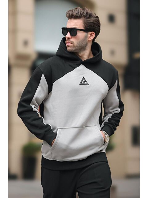 Madmext Siyah Kapüşonlu Cep Detaylı Nakışlı Erkek Hoodie E7085 - S000294656-19351