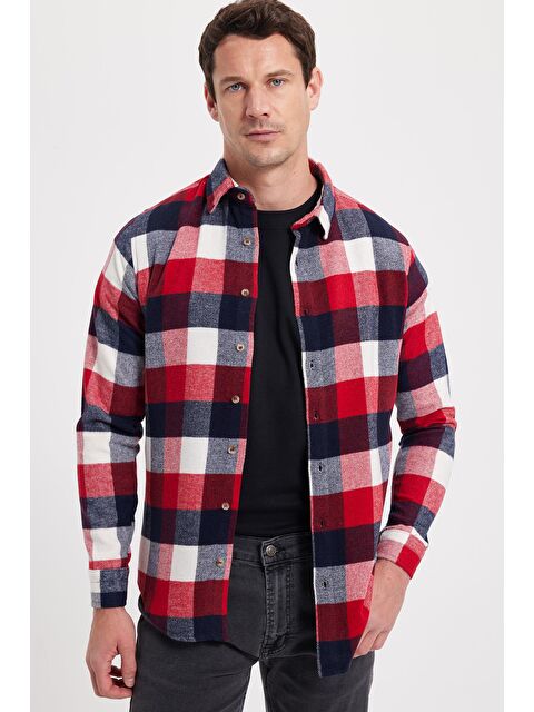 TUDORS Erkek Slim Fit Dar Kesim Kareli Kışlık Oduncu Gömlek - S000520053-19951