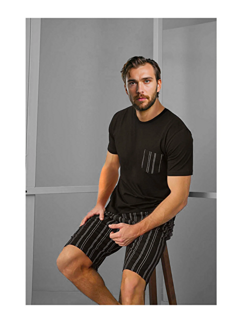 justmore Erkek Cepli Kısa Kollu Bermuda Pijama Takımı