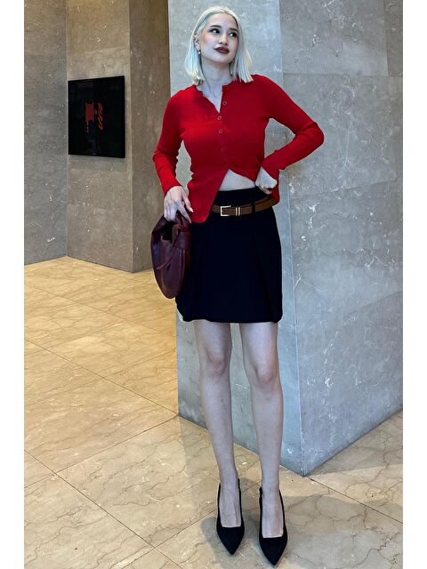 Madmext Siyah Pileli Kemerli Şortlu Kadın Etek Mg2247 - S000297063-19351