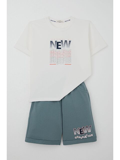 Breeze Erkek Çocuk Şortlu Takım Yazı Baskılı Cepli Ekru (8-14 Yaş) - S000434014-19965