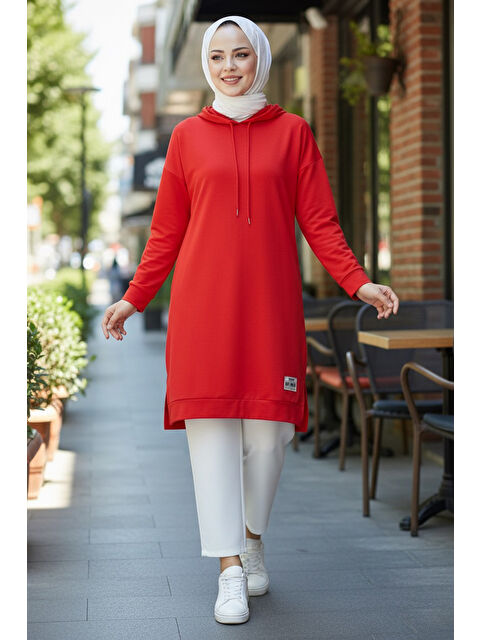 Tofisa Armalı Vortex Yırtmaçlı Tunik Kirmizi - 27984-KIRMIZI - S000468387-20045