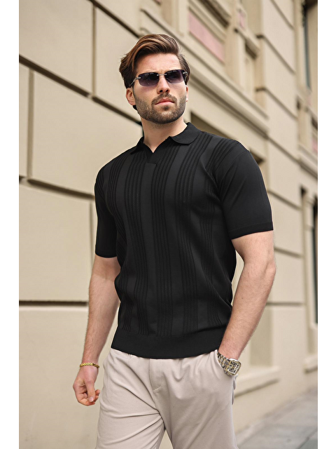 Madmext Siyah Polo Yaka Triko Erkek Tişört E7469 - S000515193-19351