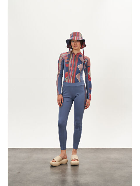 Mevra Yüzücü Mayo Tayt Etek 3lü Etnik Mayo Mavi