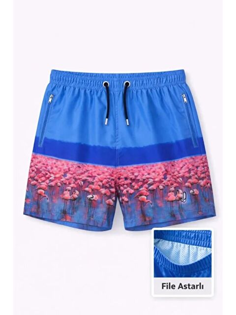 Jane's Erkek Deniz Şortu Fermuarlı Cepli File Astarlı Hızlı Kuruyan Premium - Mavi