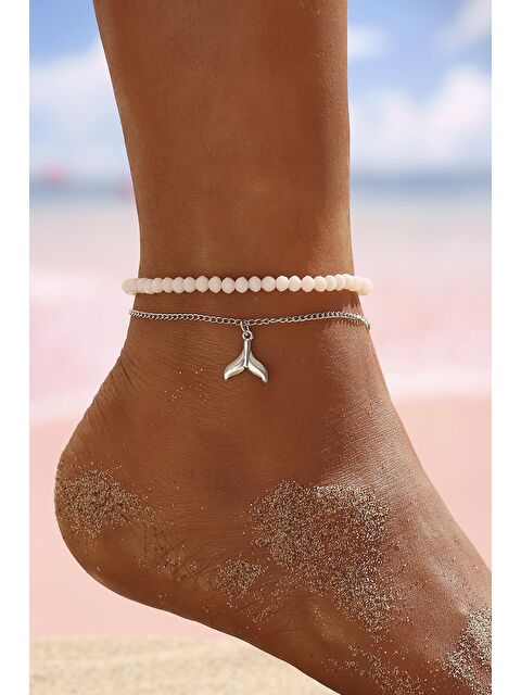 New Obsessions Gümüş Rengi Kristal Boncuklu Balina Halhal Seti - S000187355-37294