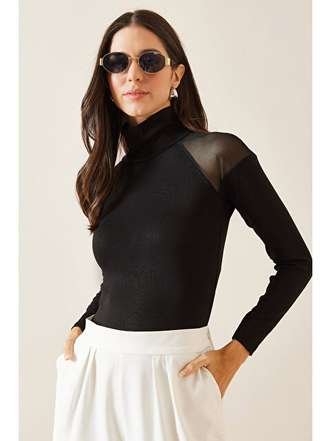 Xhan Siyah Tül Detaylı Balıkçı Bluz 5KXK2-49016-02 - S000293938-19351