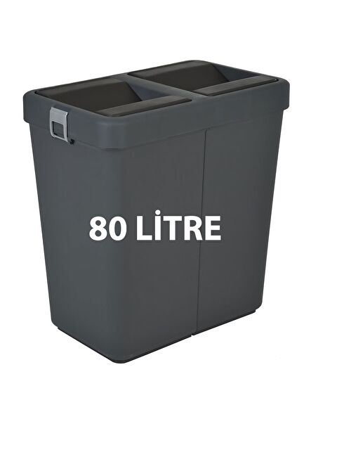 Motek 80 Litre Hassas Kapaklı Çift Gözlü Geri Dönüşüm Çöp Kutusu Kovası Antrasit - S000278067-29666