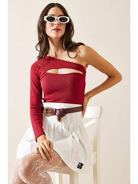 Xhan Bordo Göğüs Dekolteli Kaşkorse Bluz 5KXK2-49009-05 - S000293956-19951