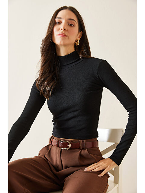 Xhan Siyah Balıkçı Yaka Kaşkorse Bluz 5KXK2-49007-02 - S000293965-19351