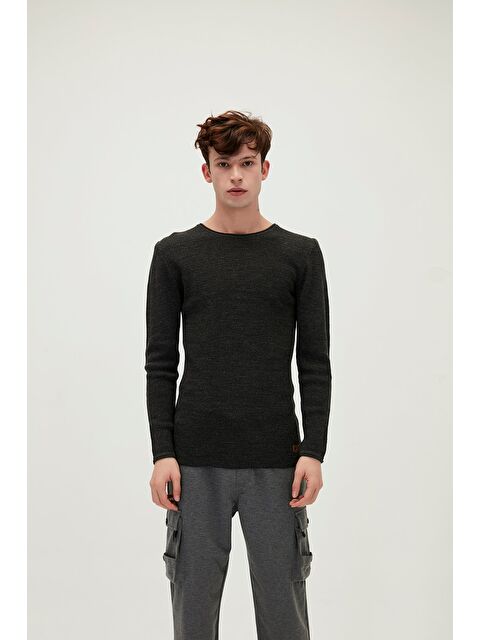 Bad Bear Dapple Knit Antrasit Bisiklet Yaka Erkek Triko Kazak - S000261823-29666