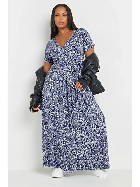 Stil Diva Büyük Beden V Yaka Kısa Kollu Önü Kuşaklı Maxi Elbise 303506 - S000377654-17234