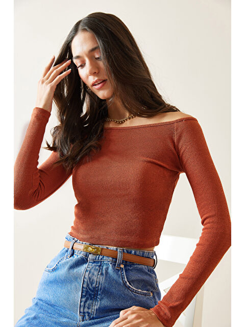 Xhan Kiremit Kayık Yaka Crop Kaşkorse Bluz 5YXK2-48293-16 - S000161965-18657