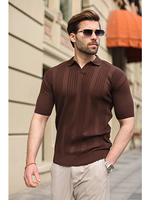 Madmext Kahverengi Polo Yaka Triko Erkek Tişört E7469 - S000515193-19413