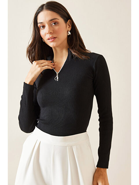 Xhan Siyah Kaşkorse Fermuarlı Bluz 5YXK2-48275-02 - S000161989-19351