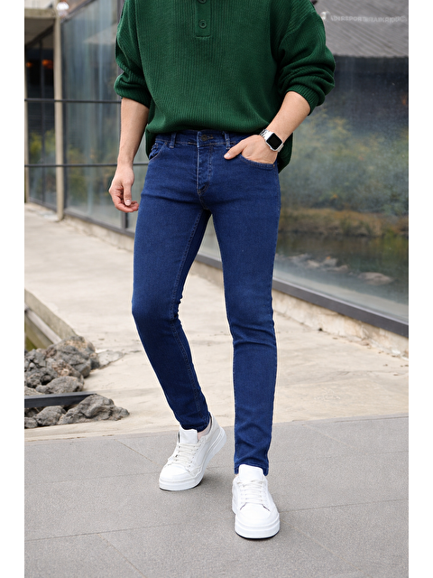 Comstar Erkek Pamuklu Basic Yüksek Bel Dar Lacivert Jean Pantolon