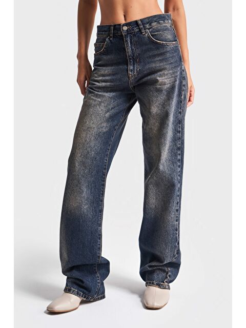 It's Basic Kadın Koyu Tint Rengi Lora Loose Fit %100 Pamuk Ortabel Denim - S000287960-17234