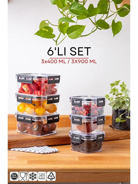 Nandy Home 6 Lı Set Kilit Kapaklı Kare Clear Saklama Kabı Seti   400 900ML - S000276603-20063