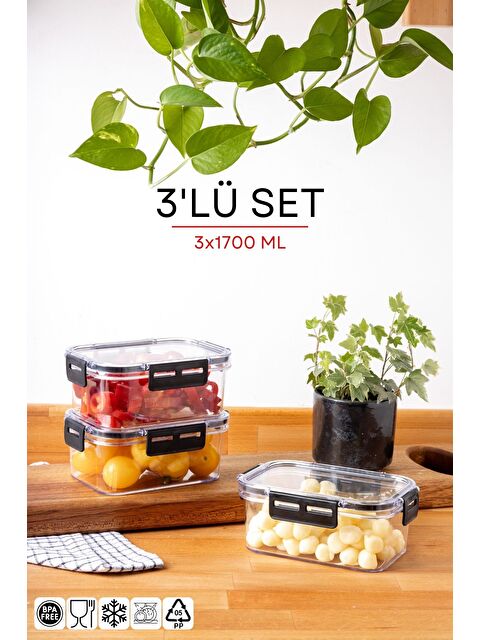 Nandy Home 3 Lü Set Kilit Kapaklı Dikdörtgen Clear Saklama Kabı Seti   1700ML - S000276602-20063