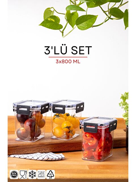 Nandy Home 3 Lü Set Kilit Kapaklı Dikdörtgen Clear Saklama Kabı Seti  800ML - S000276604-20063