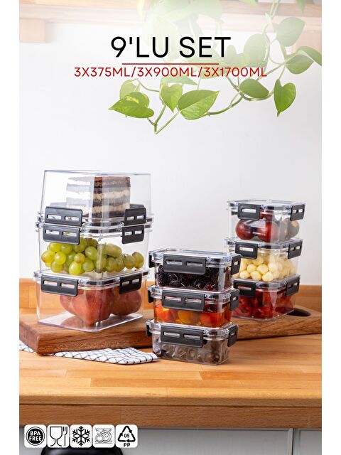 Nandy Home 9 Lu Set Kilit Kapaklı Dikdörtgen Clear Saklama Kabı Seti   375 900 17000ML - S000276607-20063
