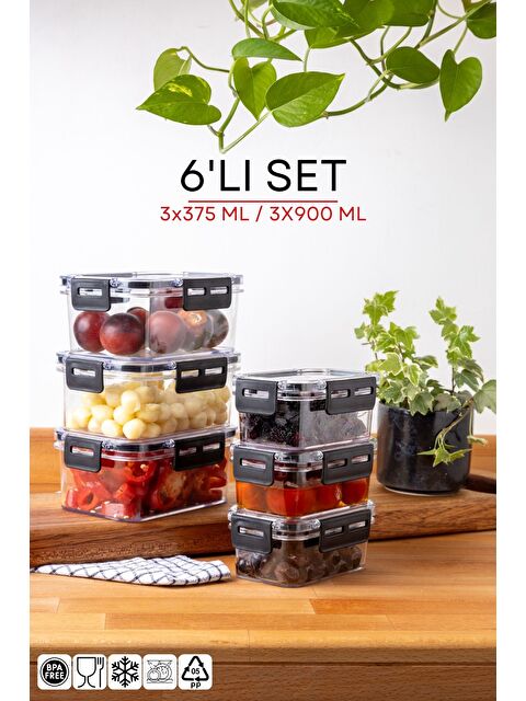Nandy Home 6 Lı Set Kilit Kapaklı Dikdörtgen Clear Saklama Kabı Seti   375 900ML - S000276608-20063