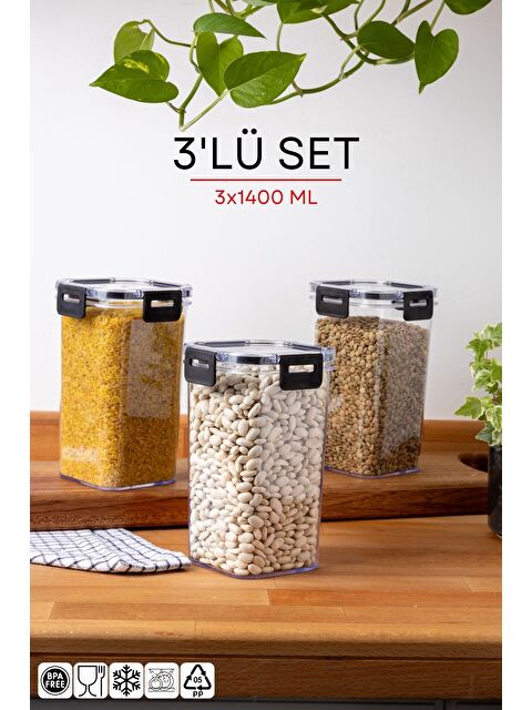 Nandy Home 3 Lü Set Kilit Kapaklı Kare Clear Saklama Kabı Seti   1400ML - S000276609-20063