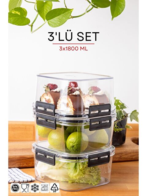 Nandy Home 3 Lü Set Kilit Kapaklı Kare Clear Saklama Kabı Seti   1800ML - S000276610-20063