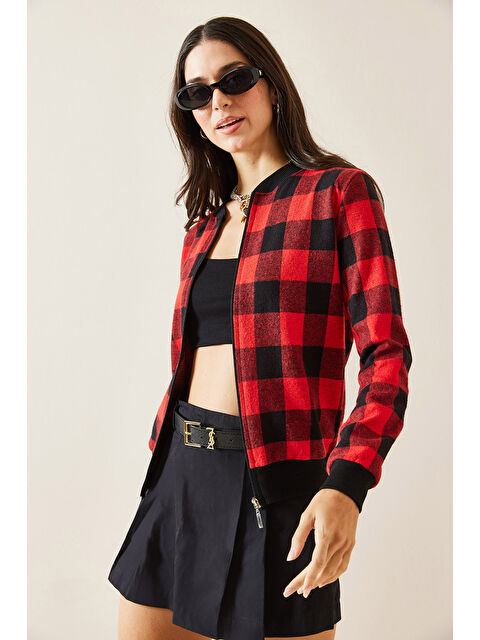 Xhan Bordo Ekoseli Bomber Ceket 5KXK2-49026-05 - S000293950-19951