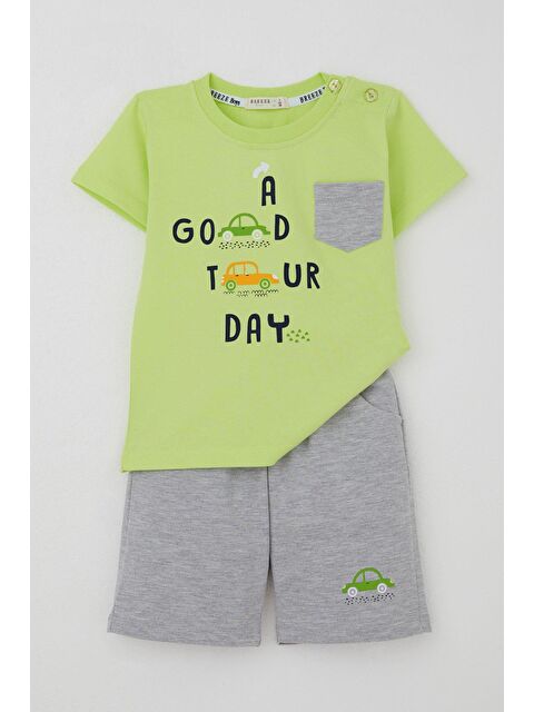 Breeze Erkek Çocuk Şortlu Takım Araba Baskılı Cep Detaylı Fıstık Yeşili (1.5-5 Yaş) - S000434017-19972