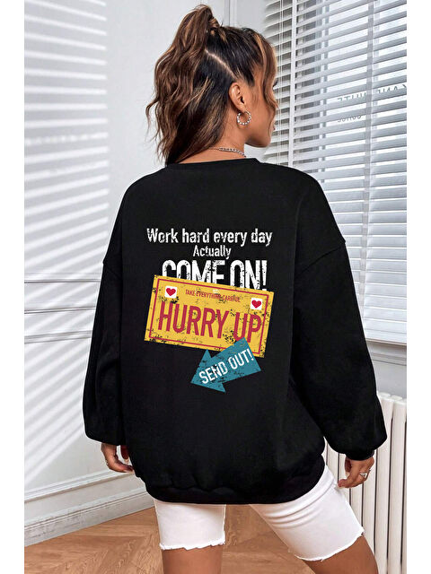 uyguntarz Unisex Hurry Up Baskılı Bisiklet Yaka Sweatshirt - S000271936-19351