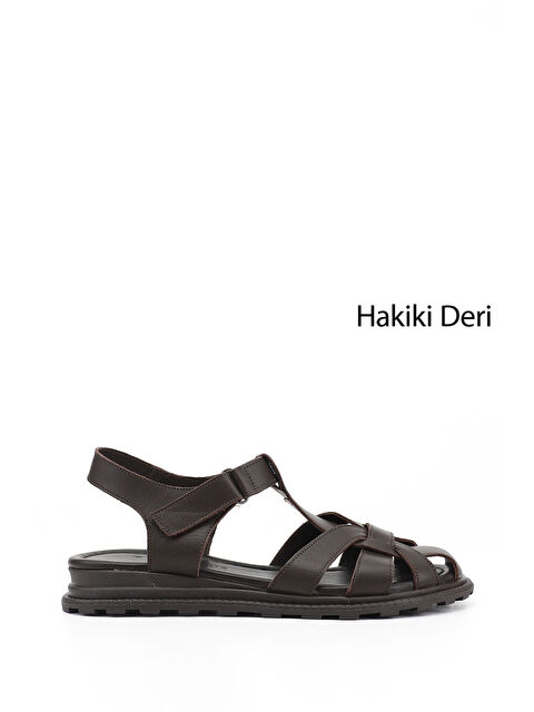 GÖNDERİ(R) Kadın TÜTÜN KAHVE Cırt Bantlı Burnu Kapalı Hakiki Deri Sandalet