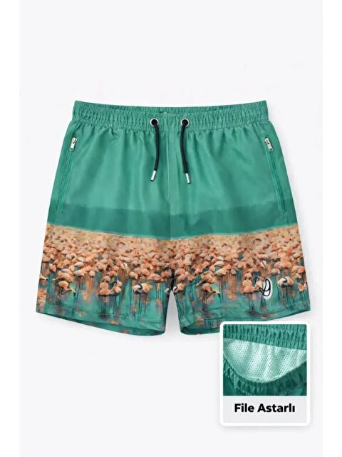 Jane's Erkek Deniz Şortu Fermuarlı Cepli File Astarlı Hızlı Kuruyan Premium - Su Yeşili