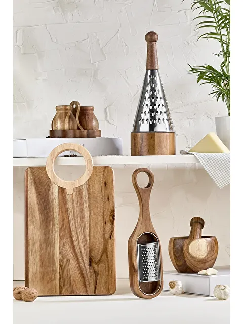 Lora Bianca 5 Parça Akasya Ahşap Set - Dik Rende, Havan, Sarımsak Rendesi, Kesme Tahtası ve Tuzluk Biberlik - S000449156-23173