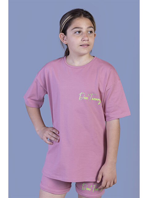 Toontoykids Kız Çocuk Baskılı Taş İşlemeli Şortlu Takım - S000270620-20028