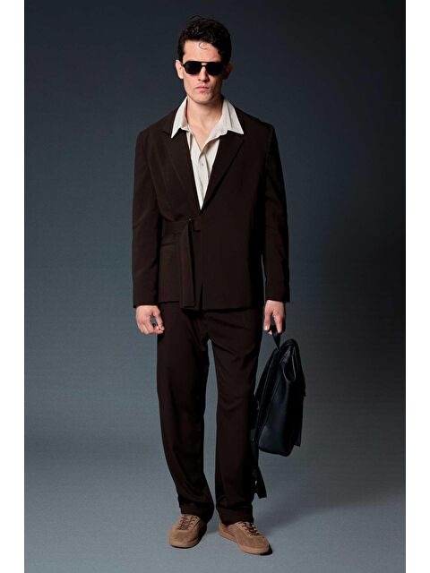 Abluka Online Erkek Kemerli Oversize Takım Elbise Kahve - S000491525-19413