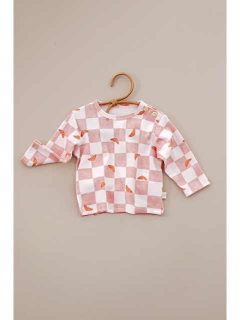 Oh La La Koala For Little Ones Damalı Kruvasan Desenli Düğme Detaylı Bebek Üst