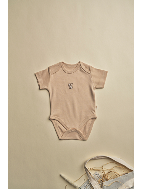Oh La La Koala For Little Ones Bej Sincap Nakışlı Kısa Kollu Çıtçıtlı Bebek Body