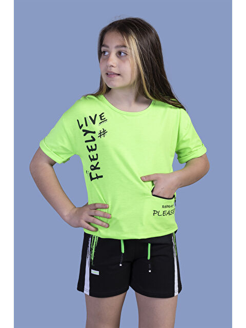 Toontoykids Kız Çocuk Cep Detaylı Baskılı Şortlu Takım - S000271089-37388