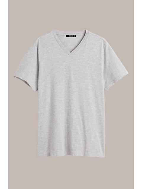 Mmetalic Erkek Pamuklu Kısa Kollu V Yaka %100 Pamuk Tişört